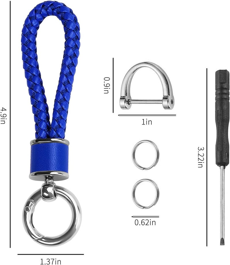 Tukellen Blue Leather Weave Keychain with 360 Degree Rotatable D-ring and Screwdriver - Image 5