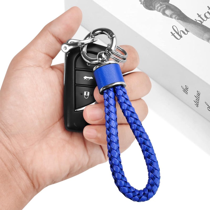 Tukellen Blue Leather Weave Keychain with 360 Degree Rotatable D-ring and Screwdriver - Image 2
