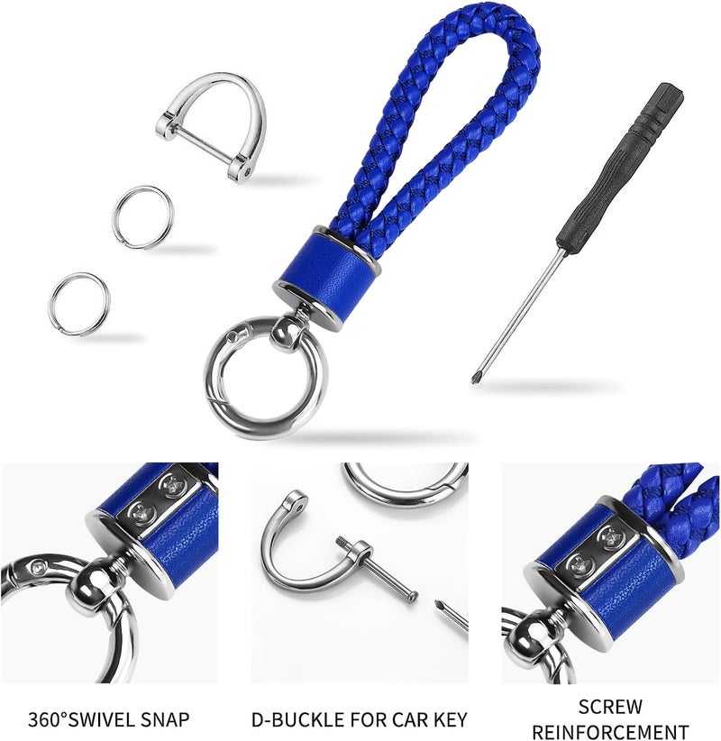 Tukellen Blue Leather Weave Keychain with 360 Degree Rotatable D-ring and Screwdriver - Image 4