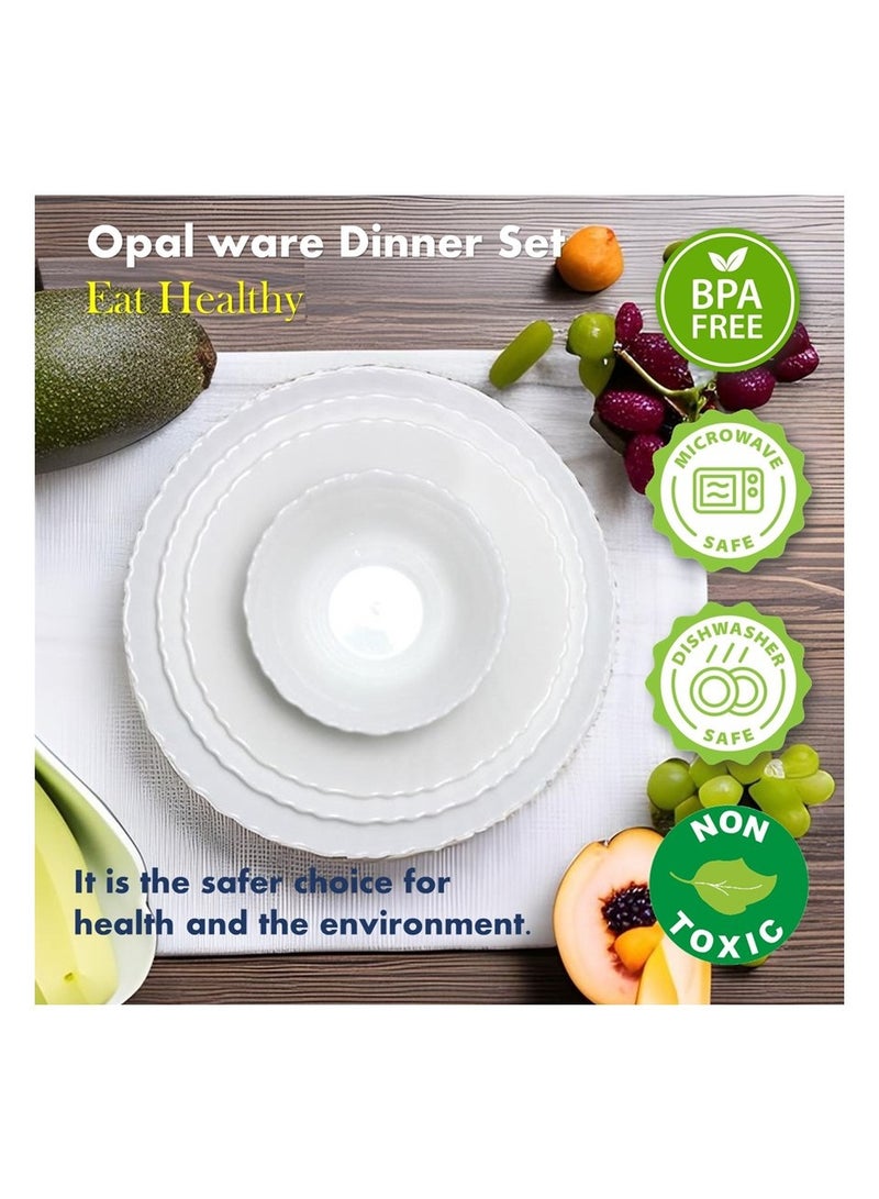 Melrich طقم عشاء أوبال وير من ميلريتش مكون من 50 قطعة 6 أطباق عشاء 6 أطباق حلوى 6 أطباق حساء 6 أوعية 6 أكواب 6 صحون 6 ملاعق حساء 2 شاكر 2 مغرفة كاري 2 وعاء كاري 1 طبق تقديم 1 وعاء تقديم - Image 4