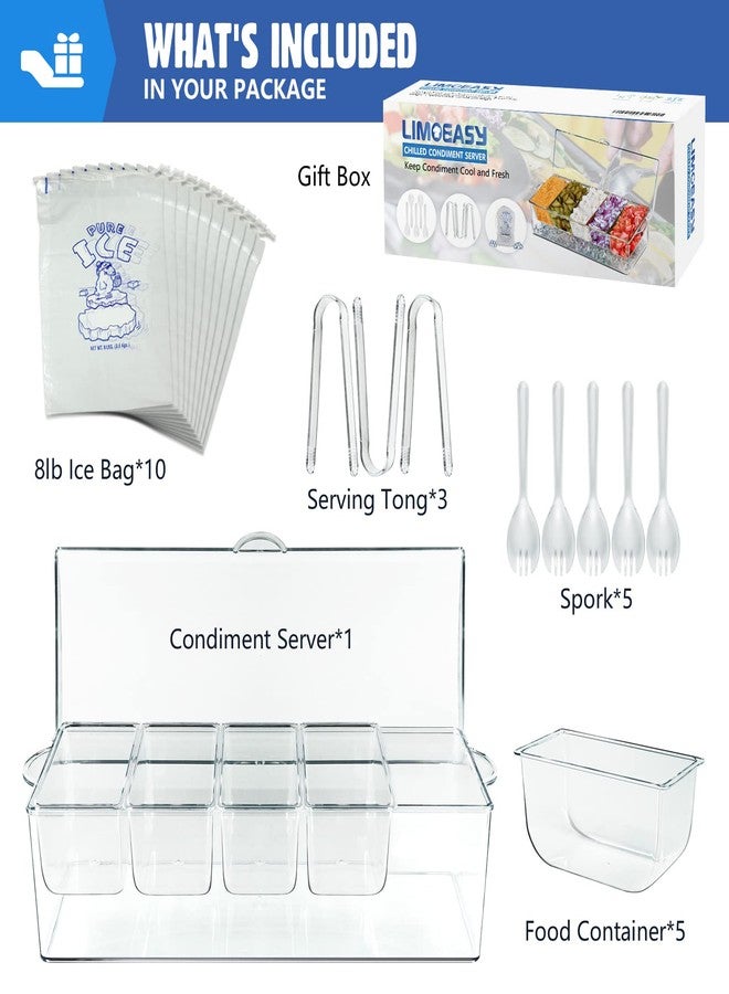 LIMOEASY Chilled Condiment Server, Clear Garnish Tray with Lid for Bar for Parties with 5 Removable Compartments, Ice Serving Bowl, Serving Containers for Fruit, Caddy, Snack, Sauce - Image 2