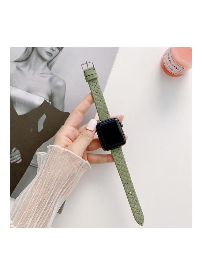 NIBEMINENT Checkered Leather Replacement Strap Watchband For Apple Watch Series 7/6/SE/5/4/3/2/1 42/44/45mm Green - Image 1