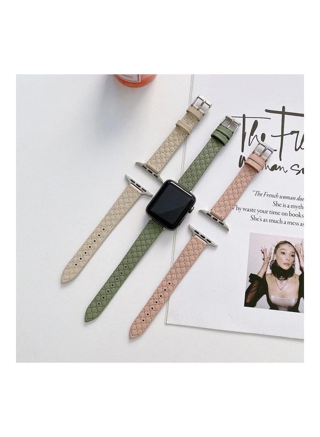 NIBEMINENT Checkered Leather Replacement Strap Watchband For Apple Watch Series 7/6/SE/5/4/3/2/1 42/44/45mm Green - Image 2