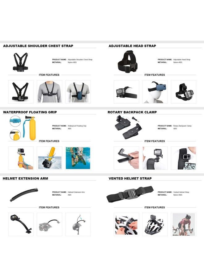 ZEYUTOM 40-in-1 Action Camera Kit for Gopro Hero 12 11 10 9 for Go Pro Hero12 Hero11 Hero10 Hero9 with Shoulder Storage Bag, Motorcycle Chest Strap Helmet Chin Strap Mount for GoPro, Clip Mount for Smartphone - Image 5