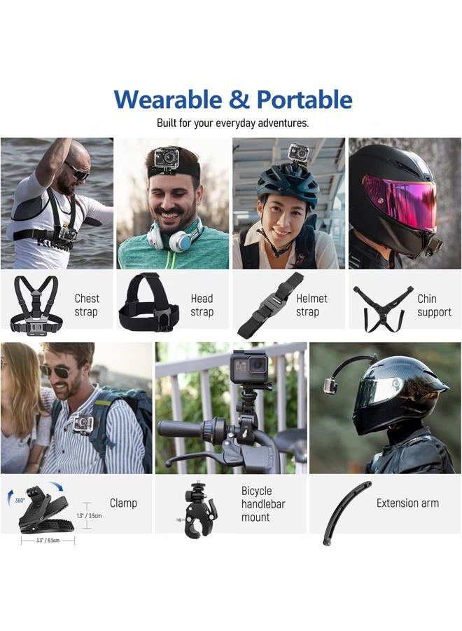 ZEYUTOM 40-in-1 Action Camera Kit for Gopro Hero 12 11 10 9 for Go Pro Hero12 Hero11 Hero10 Hero9 with Shoulder Storage Bag, Motorcycle Chest Strap Helmet Chin Strap Mount for GoPro, Clip Mount for Smartphone - Image 4