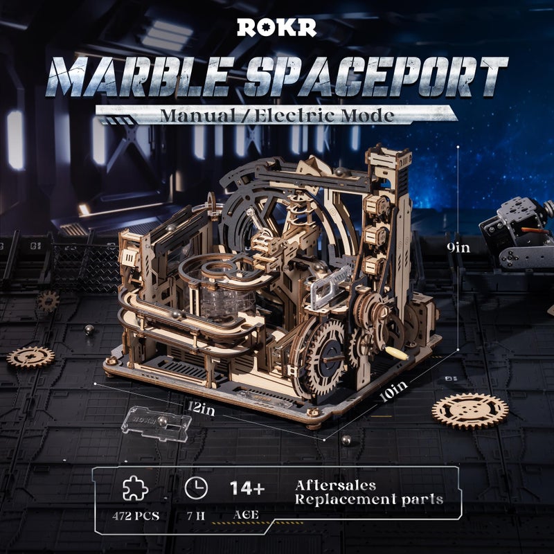 ROKR ألعاب روجر ثلاثية الأبعاد للبالغين، نماذج كهربائية لمطار الفضاء LGC01، 472 قطعة من ألغاز الخشب، لعبة بناء، ديكور مكتبي، هدايا عيد ميلاد إبداعية للرجال/النساء 14+  - Image 2