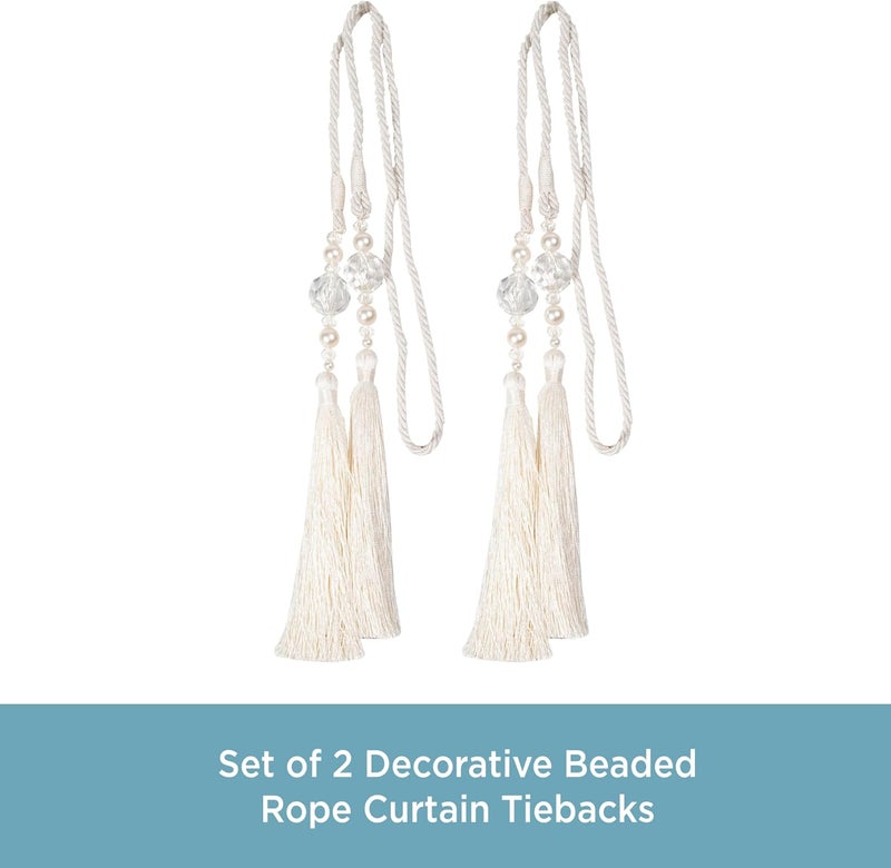 Kenney Small Bead Rope Window Curtain Tieback, White - Image 3