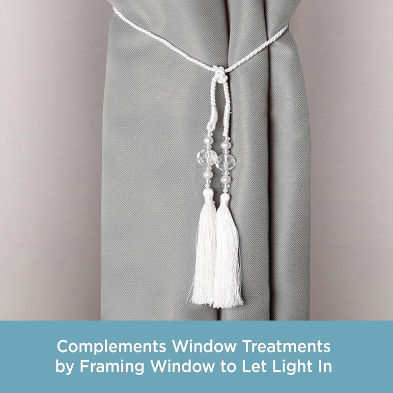Kenney Small Bead Rope Window Curtain Tieback, White - Image 2