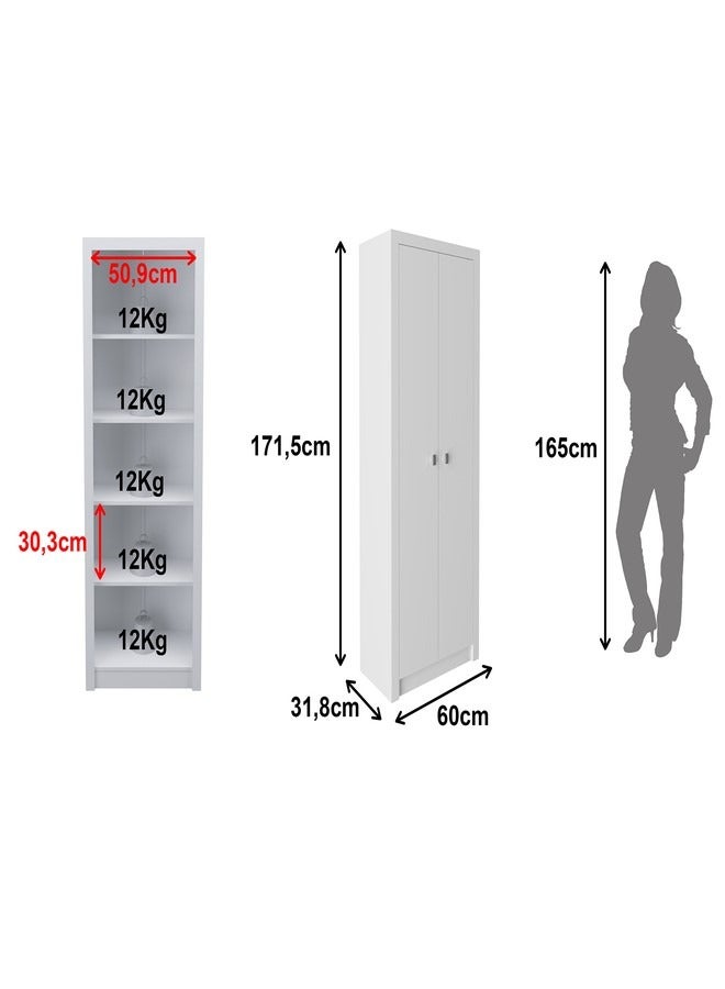 Tecnomobili Book Cabinet 5 shelves 2Door white color171.5x60x31.8cm  - Image 4