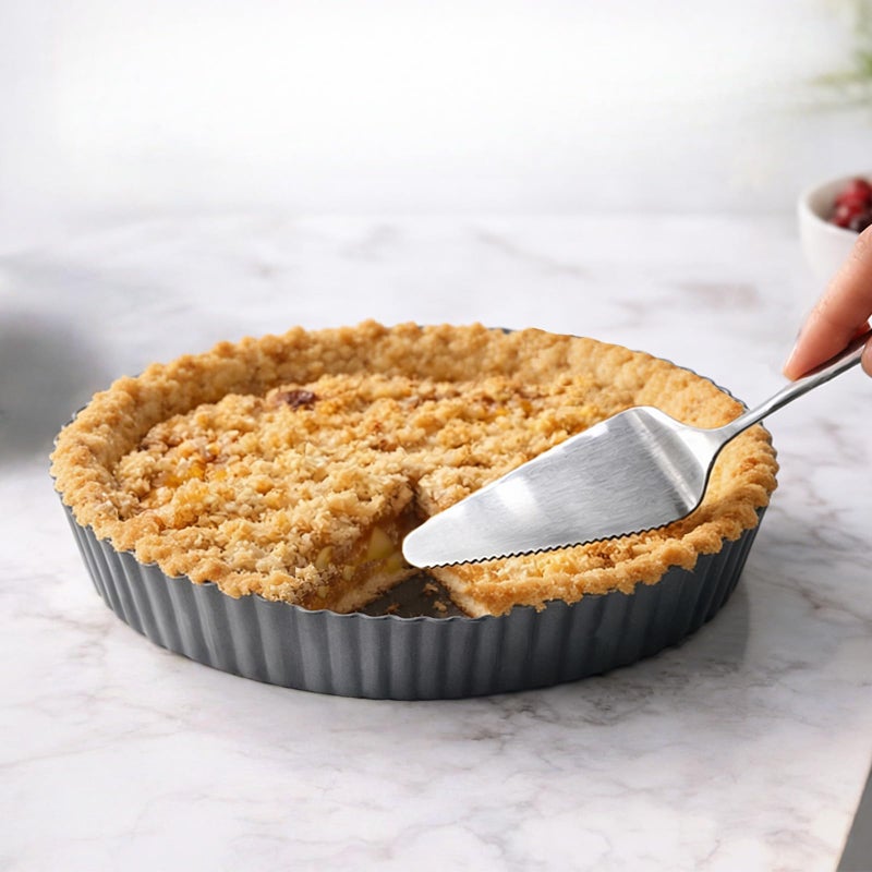 Yamteck 9522 Inch Deep Tart Pan w Pie Cake Server Removable Bottom NonStick Coating Rugged Carbon Steel for Tart Quiche Baking Gift for Women Wife Christmas Thanksgiving Party Festival Family - Image 2
