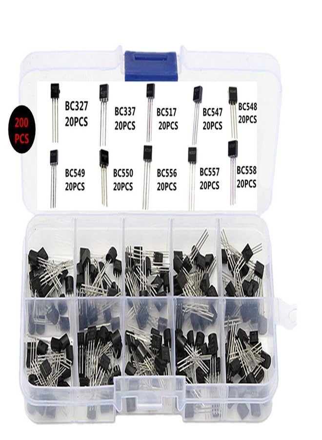 REES52 10Values 200PCS NPN PNP Power Transistor Assortment Assorted Kit BC327-BC558 with Clear Plastic Box - Image 1