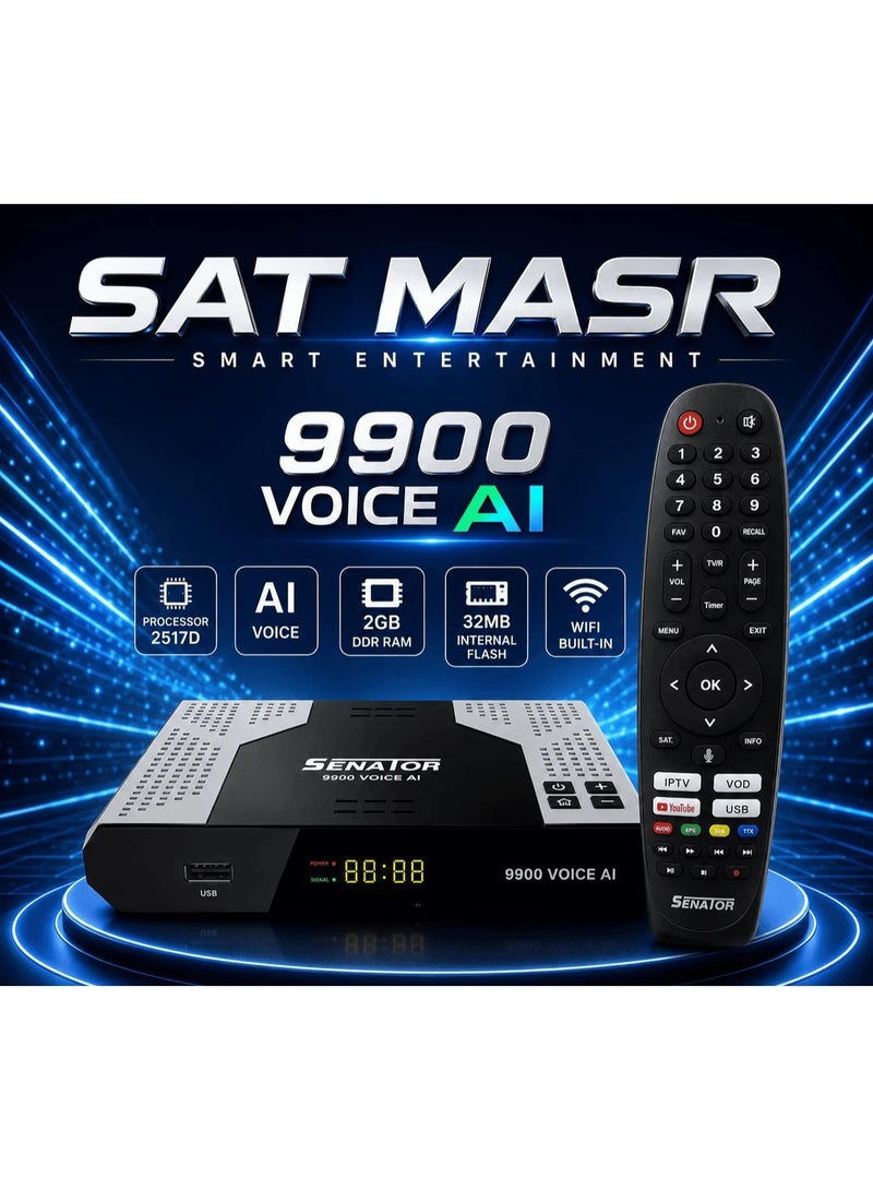 Senator 9900 Voice AI Satellite Receiver Full HD 1080p Built-in WiFi, 2GB DDR RAM, 9 Years Server Support, Processor 2517D, DVB-S2 Compatible,Receiver Black - Image 4