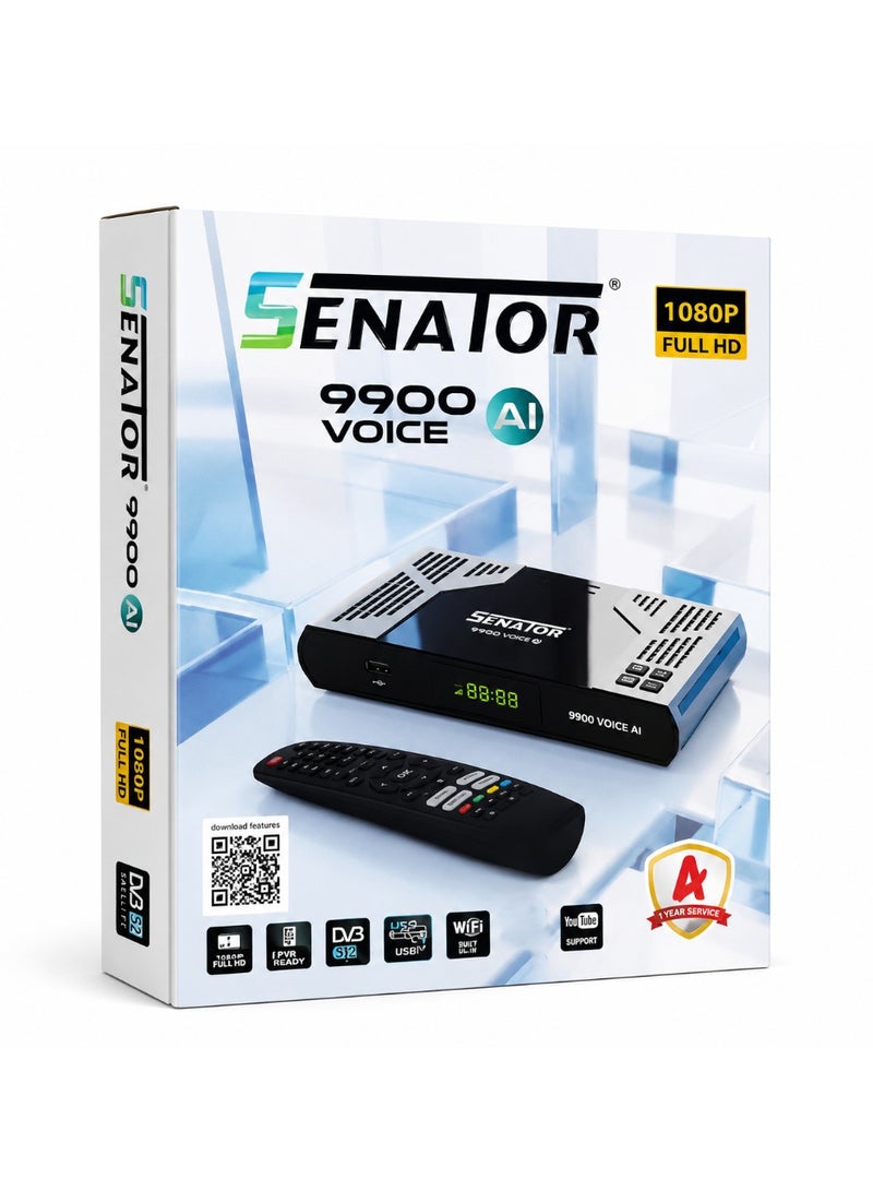Senator 9900 Voice AI Satellite Receiver Full HD 1080p Built-in WiFi, 2GB DDR RAM, 9 Years Server Support, Processor 2517D, DVB-S2 Compatible,Receiver Black - Image 2