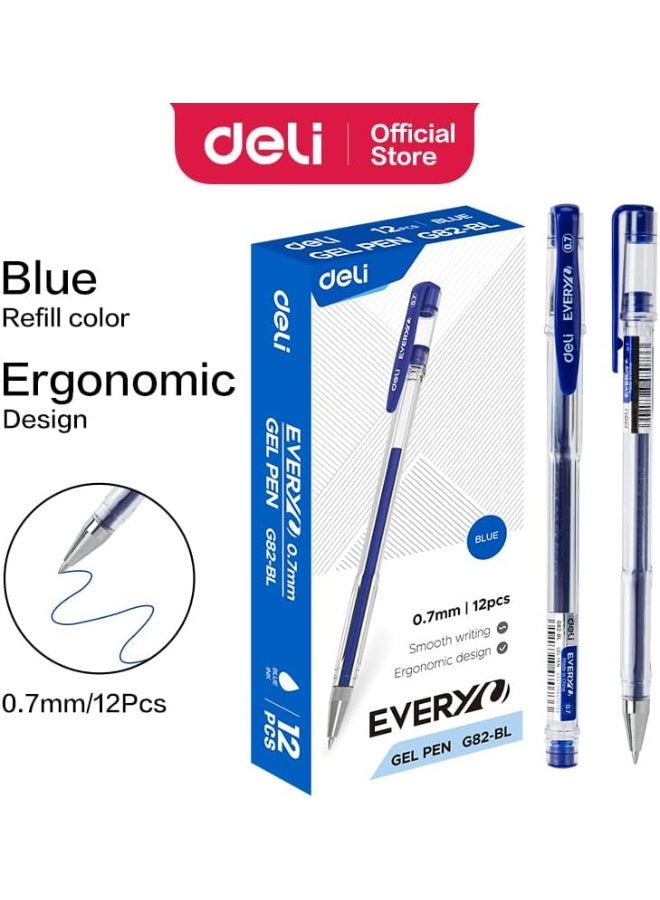Deli EG82-BL Gel Pen 12-Piece Set, 0.7 mm Tip Size, Blue - Image 1