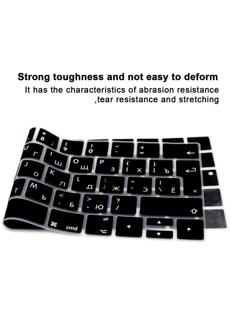AMM - UK Layout Russian English Silicone Skin Keyboard Protector for MacBook Pro with Touch Bar 13/15 Inch Model A1706/A1707/A1989/A1990/A2159 Release 2016/2017/2018/2019 Black - Image 1