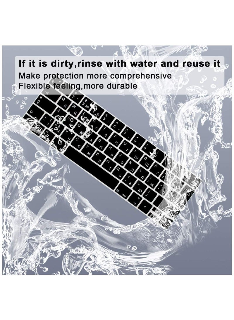 AMM - UK Layout Russian English Silicone Skin Keyboard Protector for MacBook Pro with Touch Bar 13/15 Inch Model A1706/A1707/A1989/A1990/A2159 Release 2016/2017/2018/2019 Black - Image 1