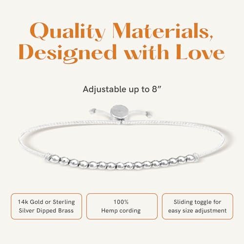Lucky Feather Sweet 16 Gifts for Girls; 16th Birthday Bracelet Gift Idea for 16 Year Old Girls with Silver Dipped Beads on Adjustable Cord - Image 2