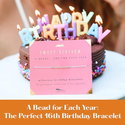 Lucky Feather Sweet 16 Gifts for Girls; 16th Birthday Bracelet Gift Idea for 16 Year Old Girls with Silver Dipped Beads on Adjustable Cord - Image 3