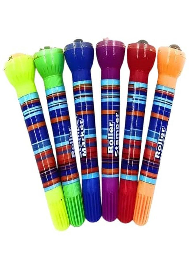 KRySt 2-in-1 Roller Stamp Marker Set for Kids – Multicolour Art and Craft Set of 6, Creative School Supplies for Drawing, Decoration, and Fun Activities - Image 1