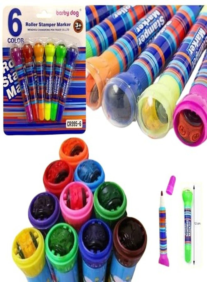 KRySt 2-in-1 Roller Stamp Marker Set for Kids – Multicolour Art and Craft Set of 6, Creative School Supplies for Drawing, Decoration, and Fun Activities - Image 2