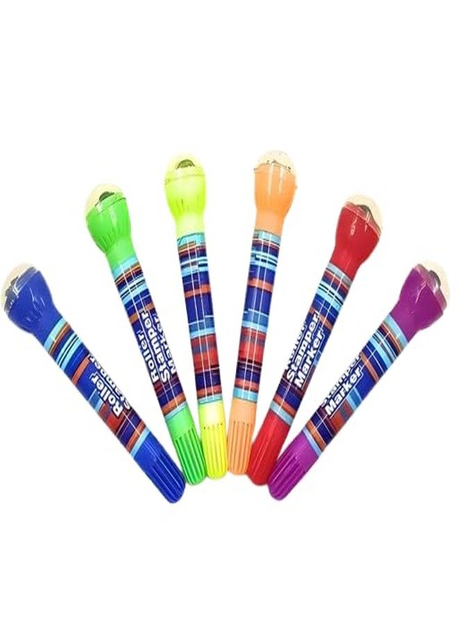KRySt 2-in-1 Roller Stamp Marker Set for Kids – Multicolour Art and Craft Set of 6, Creative School Supplies for Drawing, Decoration, and Fun Activities - Image 4