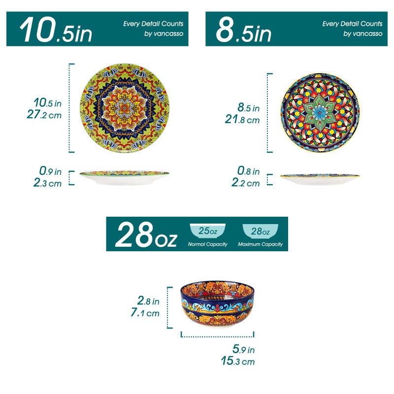 vancasso 18-Piece Dinnerware Sets,Ceramic Plates and Bowls Sets Service for 6, Bohemian Style Porcelain Dishes Set for 6, Microwave and Dishwasher Safe, Scratch Resistant,Non Toxic, Series KRVI - Image 2