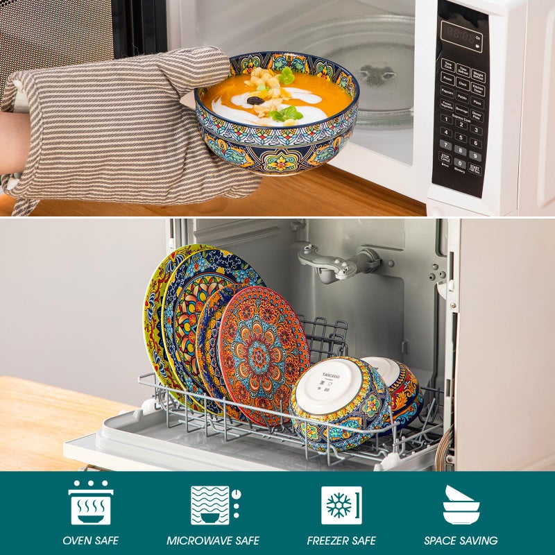 vancasso 18-Piece Dinnerware Sets,Ceramic Plates and Bowls Sets Service for 6, Bohemian Style Porcelain Dishes Set for 6, Microwave and Dishwasher Safe, Scratch Resistant,Non Toxic, Series KRVI - Image 4