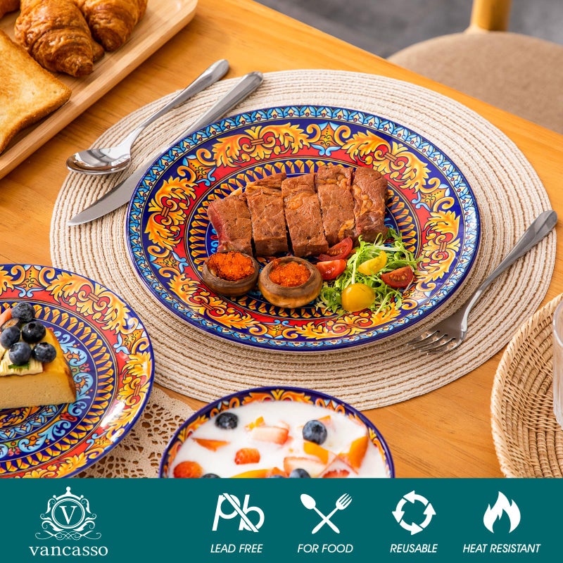 vancasso 18-Piece Dinnerware Sets,Ceramic Plates and Bowls Sets Service for 6, Bohemian Style Porcelain Dishes Set for 6, Microwave and Dishwasher Safe, Scratch Resistant,Non Toxic, Series KRVI - Image 3