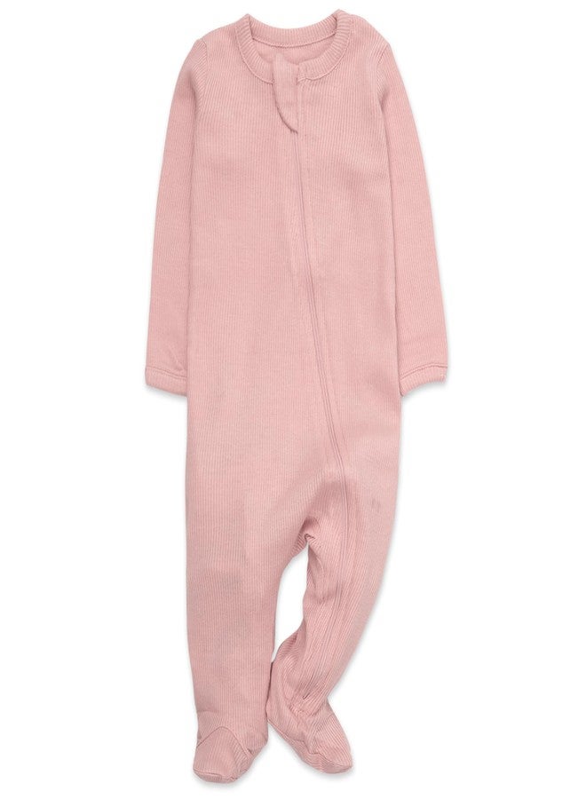 Baby Essentials Baby Girls Footie Sleepwear Pajama Set, Print and Solid Color 4-Piece – Long Sleeve Zip Front Sleep & Play (3 months) - Image 4