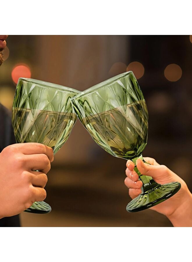 مجموعة من 6 أكواب نبيذ ملونة، كأس نبيذ 10 أونصة بنمط منقوش، أدوات زجاجية عتيقة للحفلات وحفلات الزفاف والبار والنبيذ والعصير والمشروبات (أخضر) - Image 4