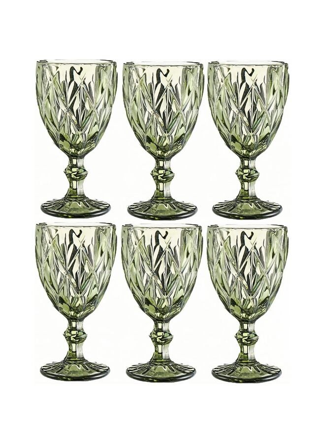 مجموعة من 6 أكواب نبيذ ملونة، كأس نبيذ 10 أونصة بنمط منقوش، أدوات زجاجية عتيقة للحفلات وحفلات الزفاف والبار والنبيذ والعصير والمشروبات (أخضر) - Image 1