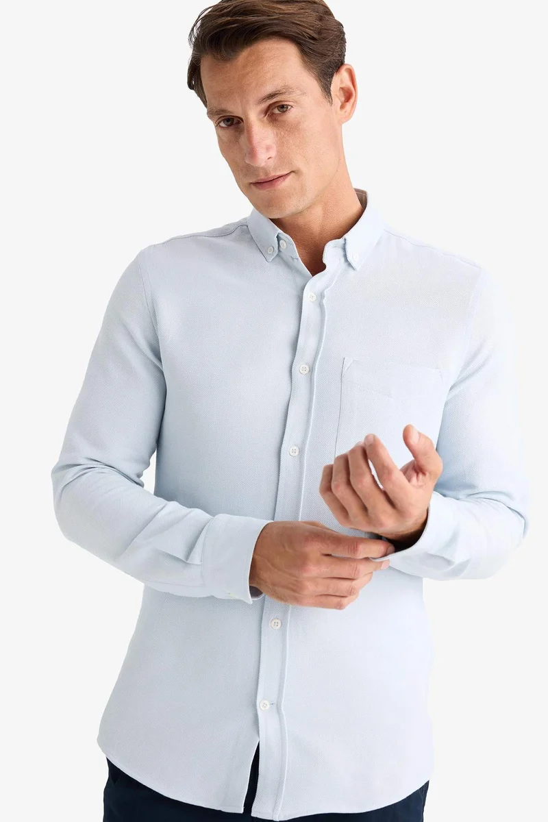 DeFacto Slim Fit Polo Shirt Long Sleeve Shirt