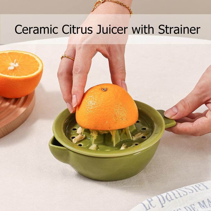 Tuioyoc Ceramic Citrus Lemon Orange Juicer Manual Squeezer, Hand Juicer Reamer Rotation Press with 6.8oz Bowl, Strainer Lid, Spout, Handle, Dishwasher Safe, Easy to Clean - Image 2