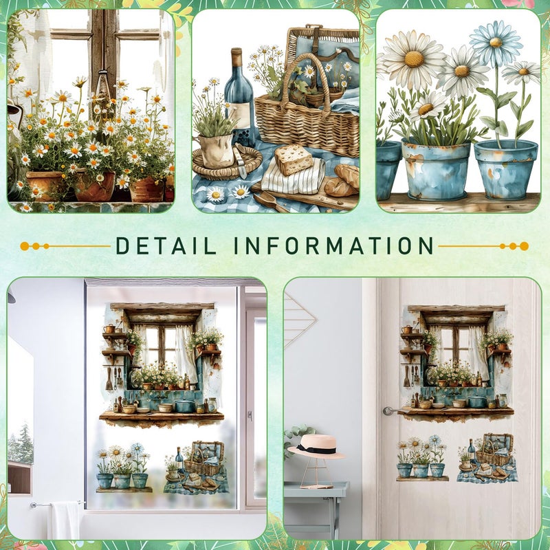 DTLIFEK 3D Fake Window Wall Stickers Green Plant Potted Wall Decals Daisy Green Leaf Wall Art Natural Scenery Wildflower Blossom Vinyl Removable Wall Mural for Kids Bedroom Kitchen Home Decoration 026 - Image 3