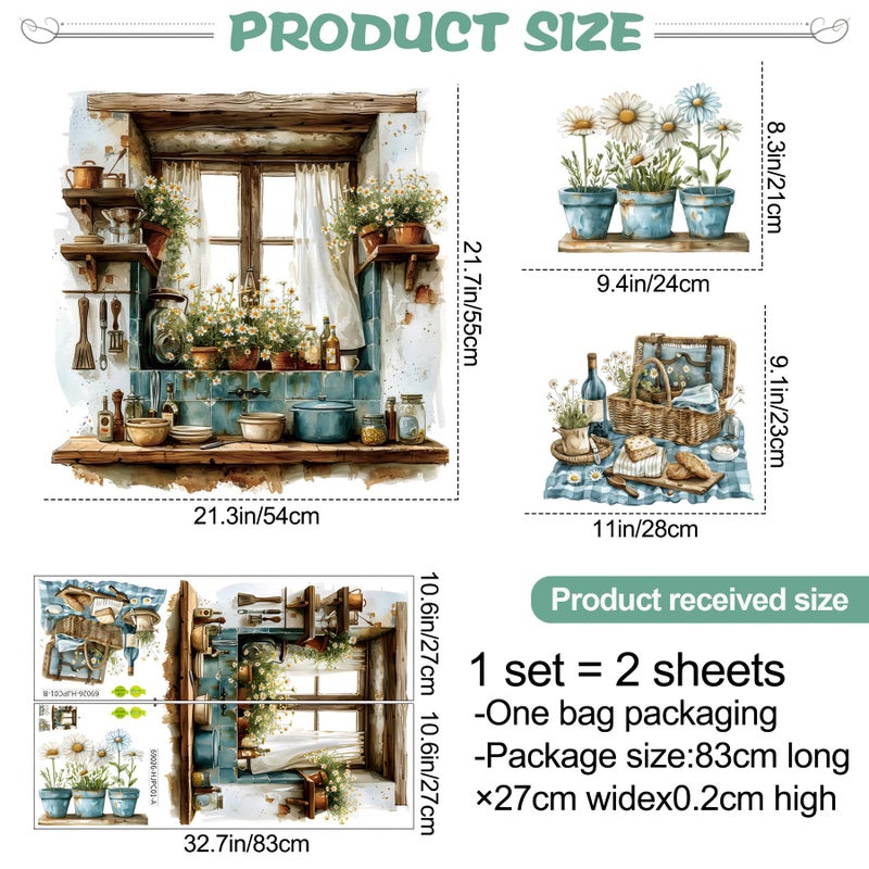 DTLIFEK 3D Fake Window Wall Stickers Green Plant Potted Wall Decals Daisy Green Leaf Wall Art Natural Scenery Wildflower Blossom Vinyl Removable Wall Mural for Kids Bedroom Kitchen Home Decoration 026 - Image 2