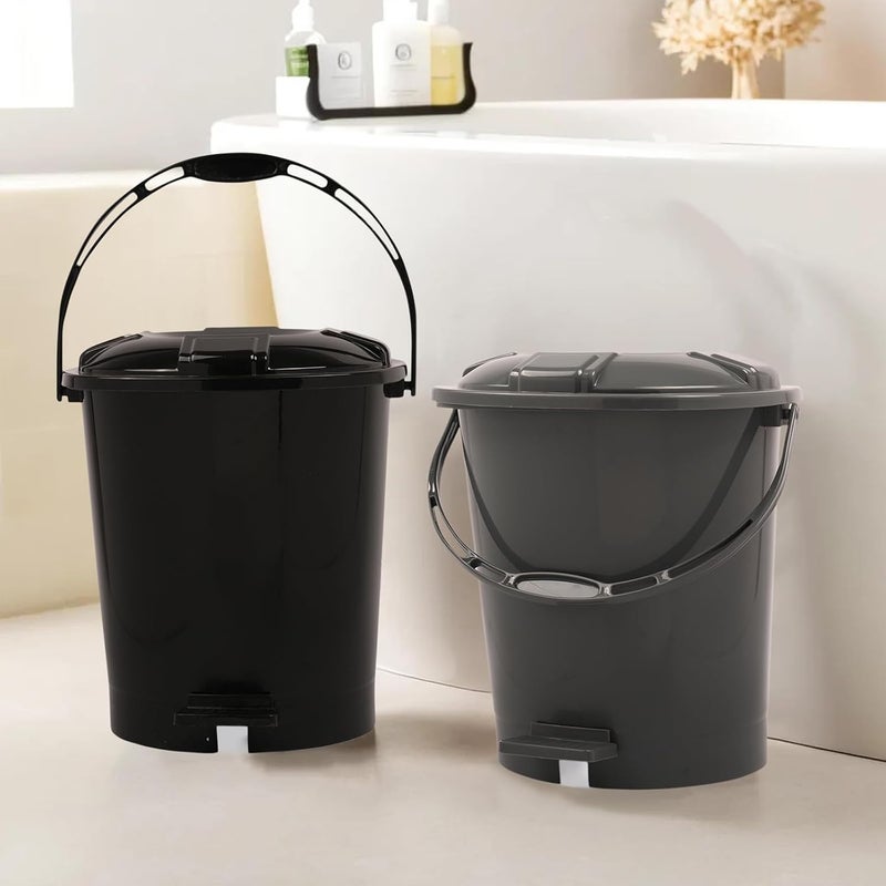 Kuber Industries Kuber Industries Pack of 2 Pedal Dustbin 10 Liter Dustbin for Bathroom Kitchen with Lid Garbage Bin with Handle Wet Dry Waste Bin Check Dhakan Trash Can Grey Black  - Image 1