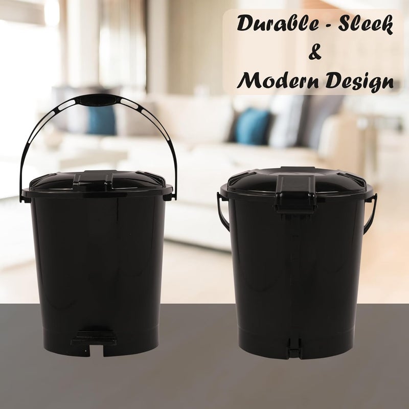 Kuber Industries Kuber Industries Pack of 2 Pedal Dustbin 10 Liter Dustbin for Bathroom Kitchen with Lid Garbage Bin with Handle Wet Dry Waste Bin Check Dhakan Trash Can Grey Black  - Image 5