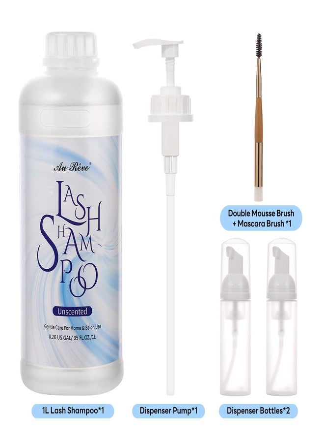 AuReve Lash Shampoo for Lash Extensions 1L/35fl.oz Eyelash Extension Cleanser Lash Cleaning Kit, Gentle Foaming Eyelash Shampoo with Brush and Wash Bottle for Salon Home Care Unscented - Image 4