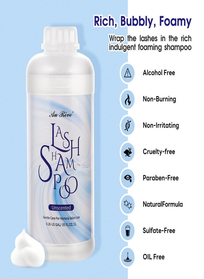 AuReve Lash Shampoo for Lash Extensions 1L/35fl.oz Eyelash Extension Cleanser Lash Cleaning Kit, Gentle Foaming Eyelash Shampoo with Brush and Wash Bottle for Salon Home Care Unscented - Image 3
