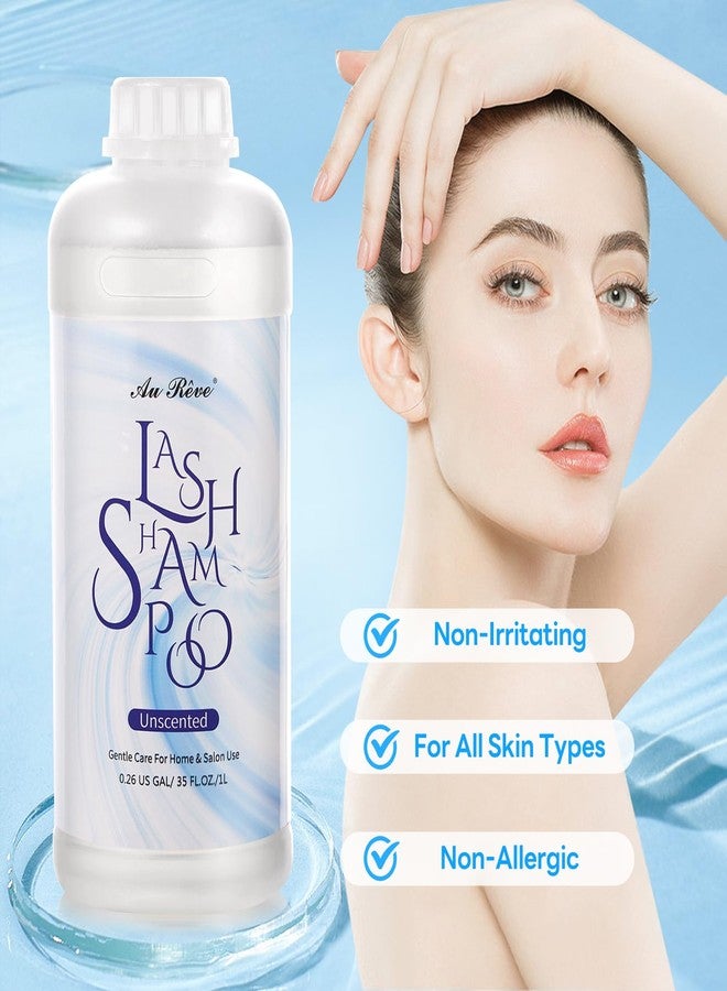 AuReve Lash Shampoo for Lash Extensions 1L/35fl.oz Eyelash Extension Cleanser Lash Cleaning Kit, Gentle Foaming Eyelash Shampoo with Brush and Wash Bottle for Salon Home Care Unscented - Image 5