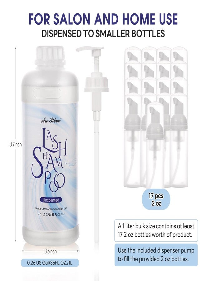 AuReve Lash Shampoo for Lash Extensions 1L/35fl.oz Eyelash Extension Cleanser Lash Cleaning Kit, Gentle Foaming Eyelash Shampoo with Brush and Wash Bottle for Salon Home Care Unscented - Image 2