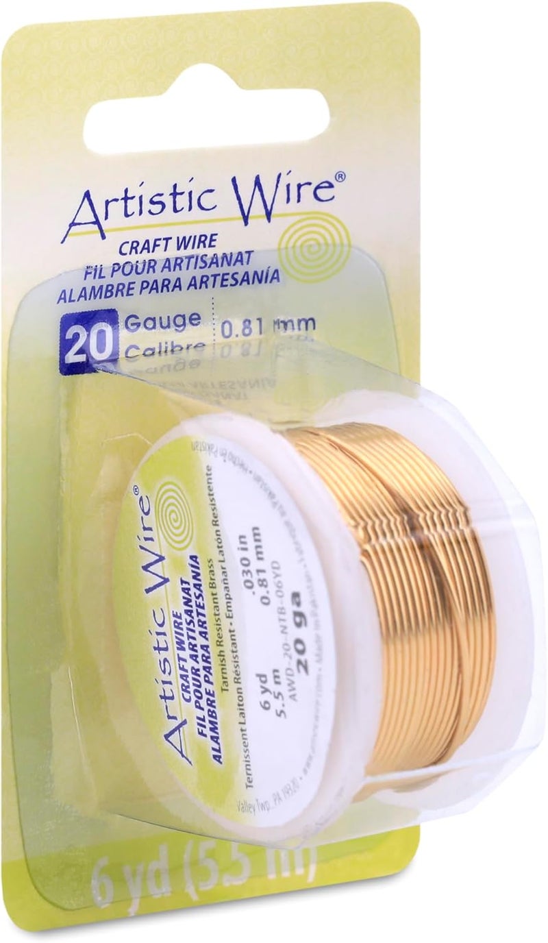 Artistic Wire 20 Gauge Tarnish Resistant Brass Craft Jewelry Wrapping Wire - Gold Color, 6 yd - Image 1