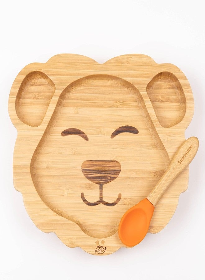 StarKiddo ® Leo King Bamboo Suction Plates for Baby and Toddler | 3 Sections | Weaning Spoon | Non-Toxic | Super Strong Suction | Cool to The Touch | Ideal for Baby-Led Weaning (Orange) - Image 1