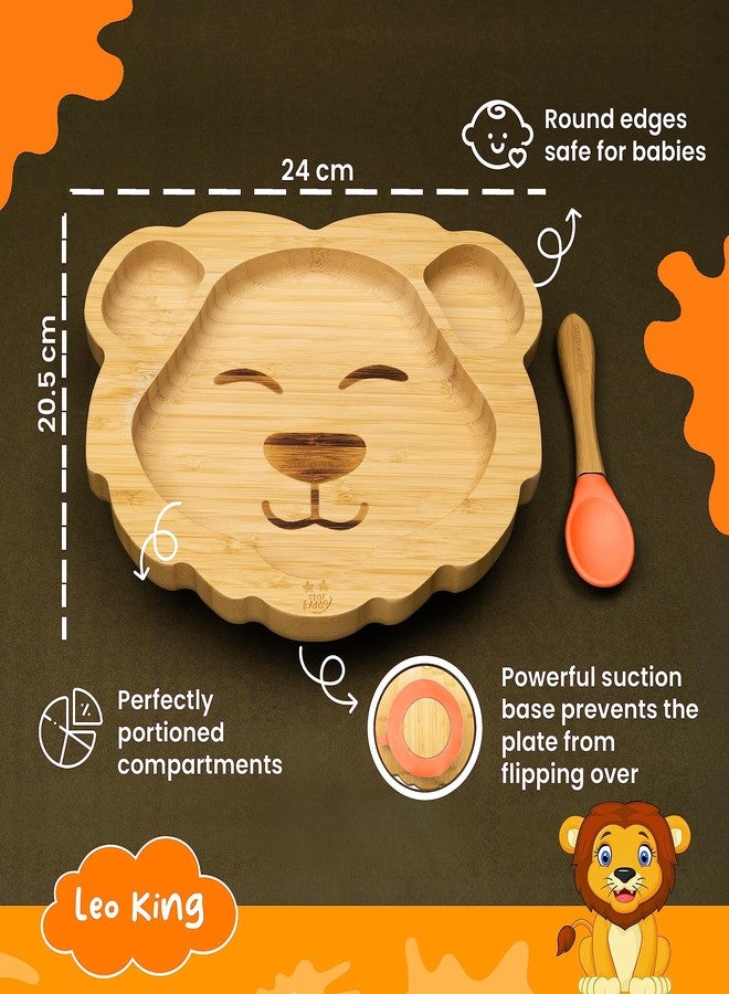 StarKiddo ® Leo King Bamboo Suction Plates for Baby and Toddler | 3 Sections | Weaning Spoon | Non-Toxic | Super Strong Suction | Cool to The Touch | Ideal for Baby-Led Weaning (Orange) - Image 3