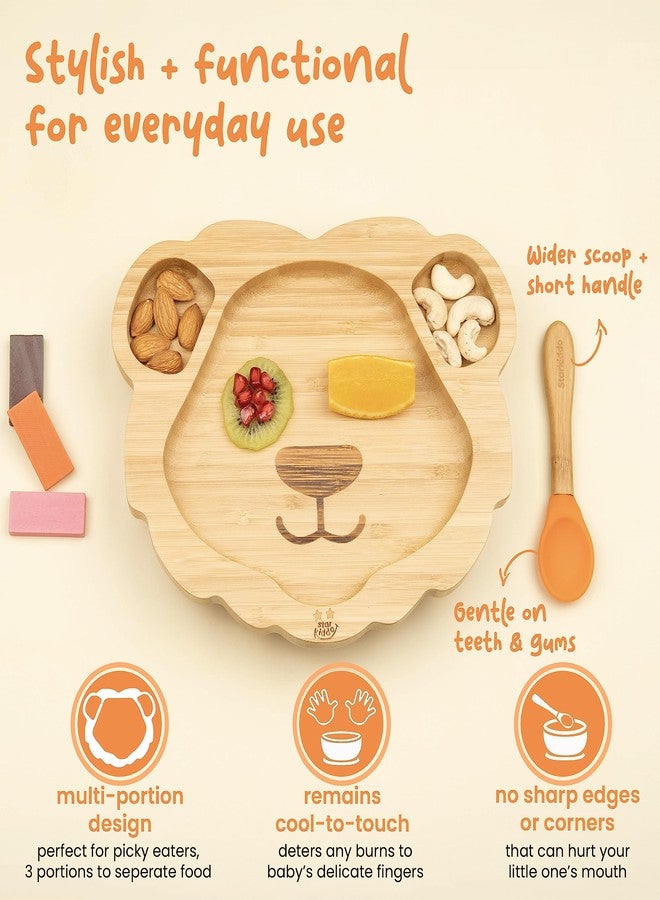 StarKiddo ® Leo King Bamboo Suction Plates for Baby and Toddler | 3 Sections | Weaning Spoon | Non-Toxic | Super Strong Suction | Cool to The Touch | Ideal for Baby-Led Weaning (Orange) - Image 4