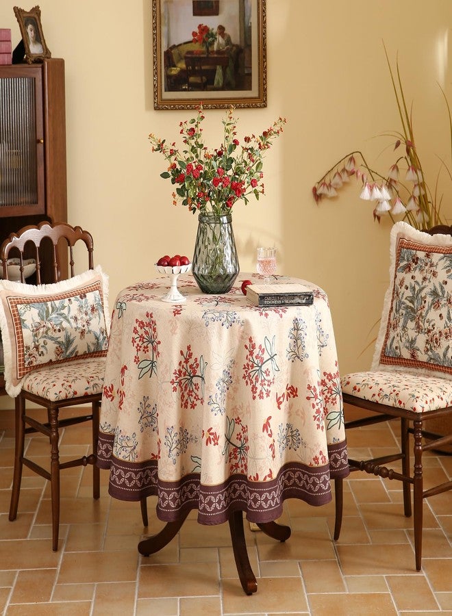 patdrea Designer Vintage Linen Table Cloth for Round Table,Red Floral Durable Breathable Tablecloth,Dacorative for Kitchen Dining,Holiday,Christmas,Thanksgiving,Tea Party,Diameter 55"-Newmari - Image 2