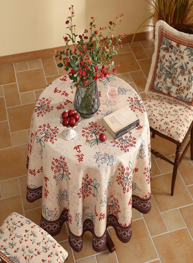 patdrea Designer Vintage Linen Table Cloth for Round Table,Red Floral Durable Breathable Tablecloth,Dacorative for Kitchen Dining,Holiday,Christmas,Thanksgiving,Tea Party,Diameter 55"-Newmari - Image 3