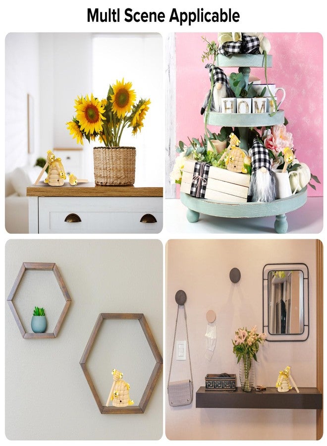 WixiTool Honey Bee Spring Tiered Tray Decor, Bumblebee Party Decorations, Summer Farmhouse Beehive Decoration Set, 2 Mini Faux Bee Honey Sticks Dippers & 1 Fake Wooden Honeycomb Centerpiece - Image 5