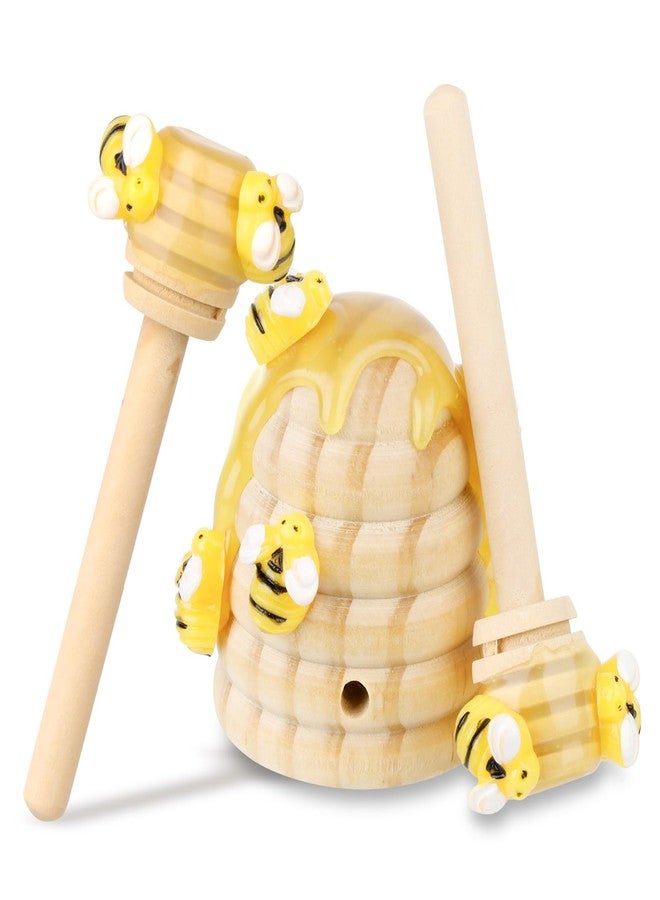 WixiTool Honey Bee Spring Tiered Tray Decor, Bumblebee Party Decorations, Summer Farmhouse Beehive Decoration Set, 2 Mini Faux Bee Honey Sticks Dippers & 1 Fake Wooden Honeycomb Centerpiece - Image 1