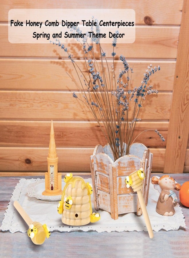 WixiTool Honey Bee Spring Tiered Tray Decor, Bumblebee Party Decorations, Summer Farmhouse Beehive Decoration Set, 2 Mini Faux Bee Honey Sticks Dippers & 1 Fake Wooden Honeycomb Centerpiece - Image 3